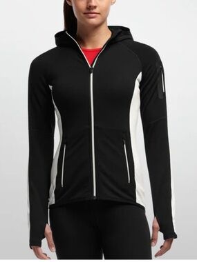 ICEBREAKER lightweight wool jacket full zip hooded black beige zip pockets small